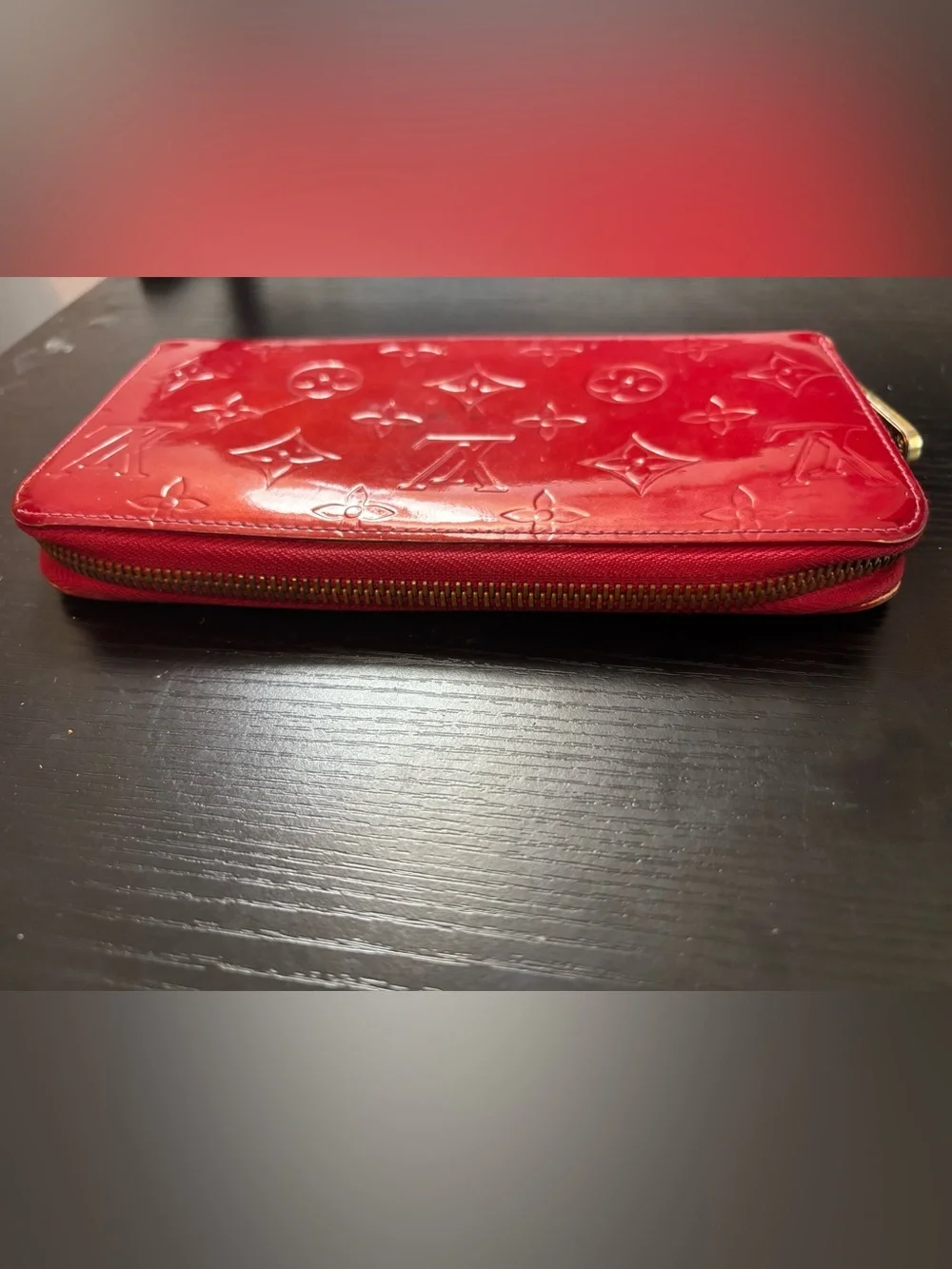 Authentic Louis Vuitton Monogram Vernis Zippy Wallet - Red / Pomme D’Amour
